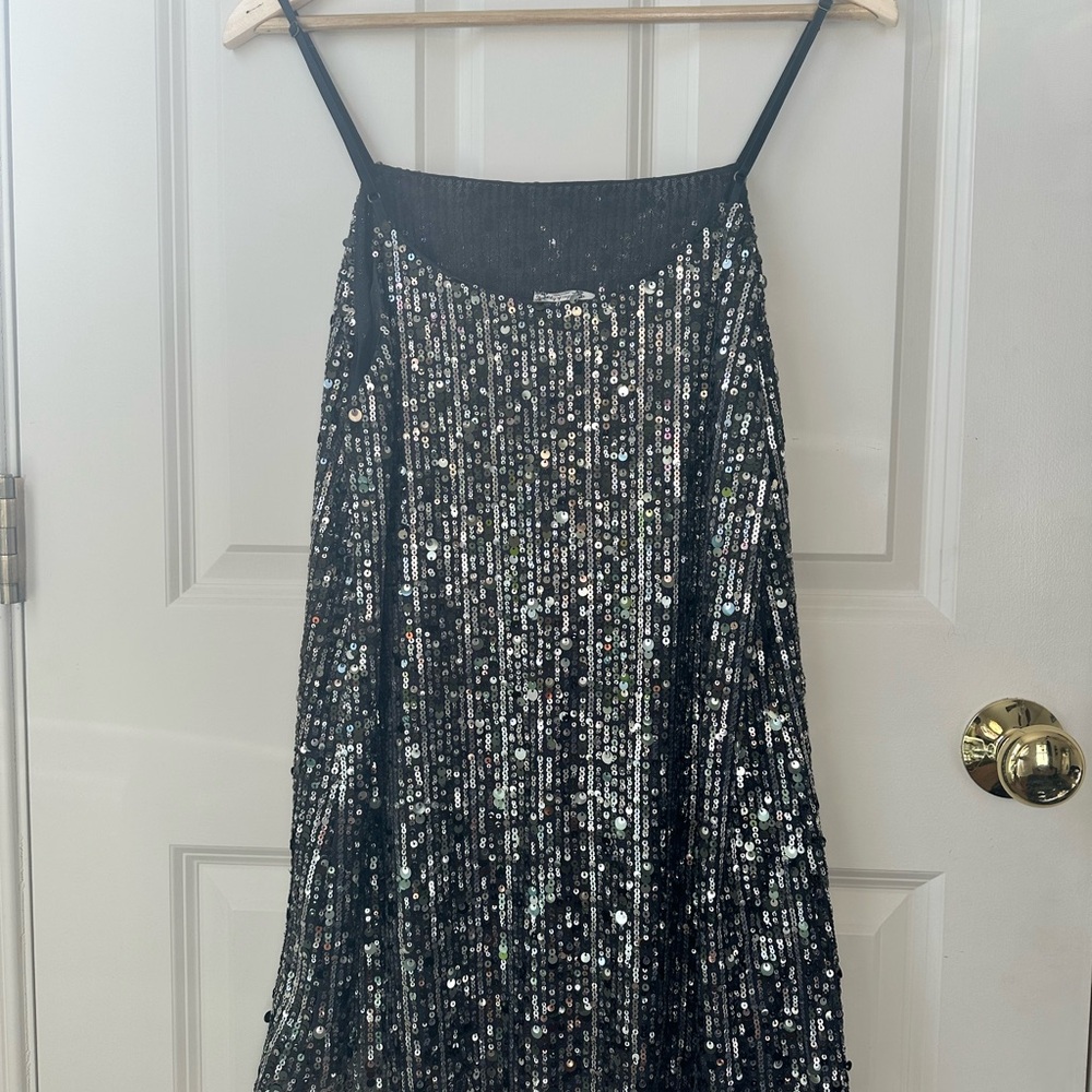 Free People Black Sequin Slip Dress